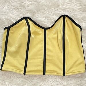 VINTAGE 90s Yellow and Black Strapless Top Sz Small